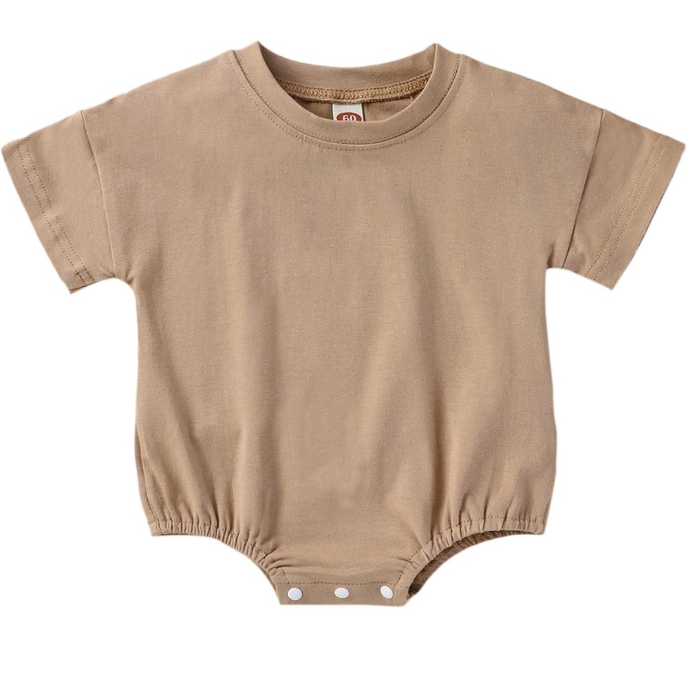 Set of 2 Solid Shirt Romper Crewneck Bubble Rompers Short Sleeve  Bodysuit
